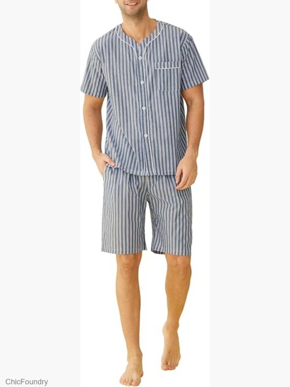Men's Cotton Pajama Shorts Set Button Front Summer Sleepwear
